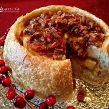 baked brie bread with nuts and jam
