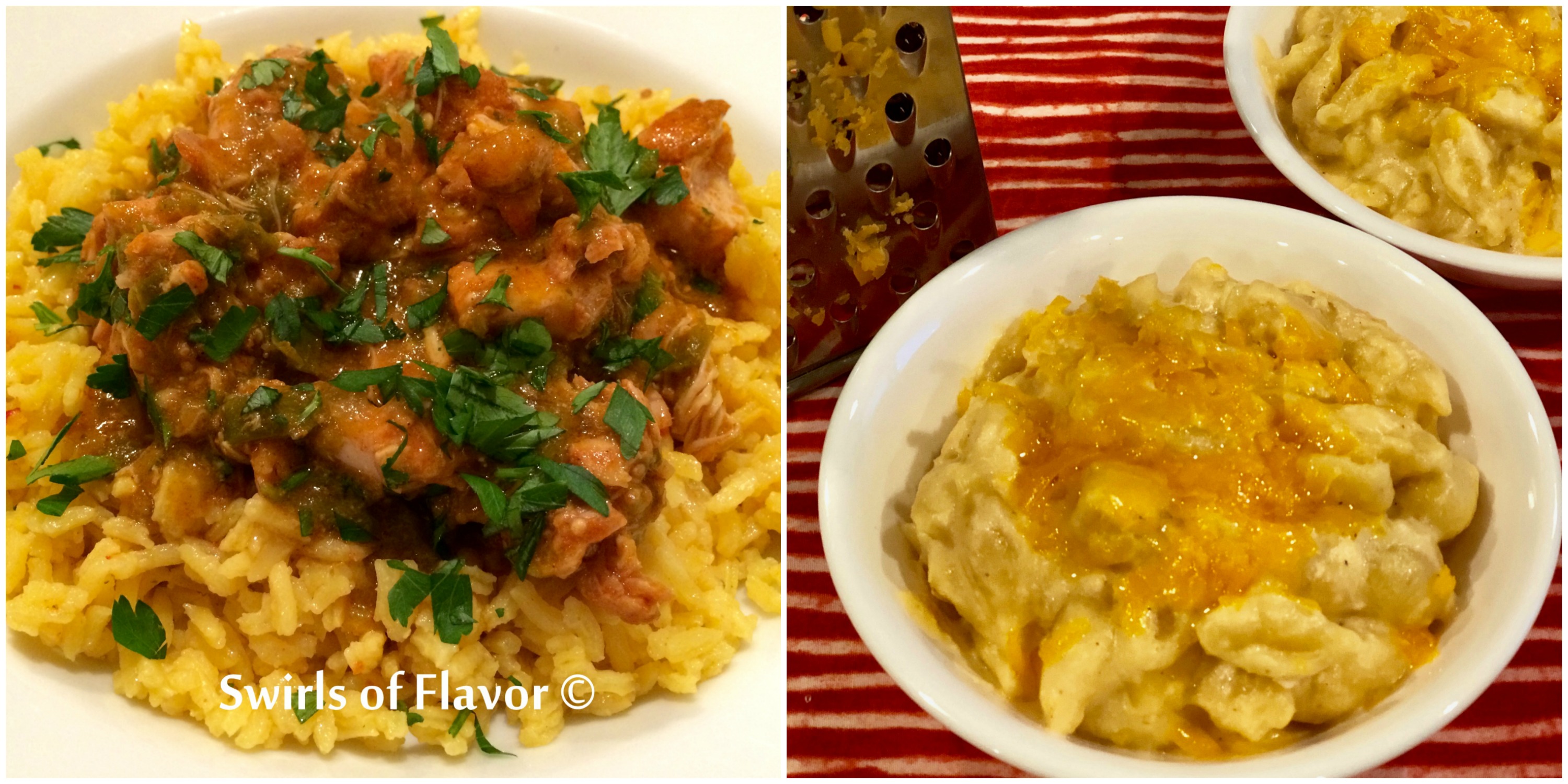 Salsa verde chicen and macaroni and cheese