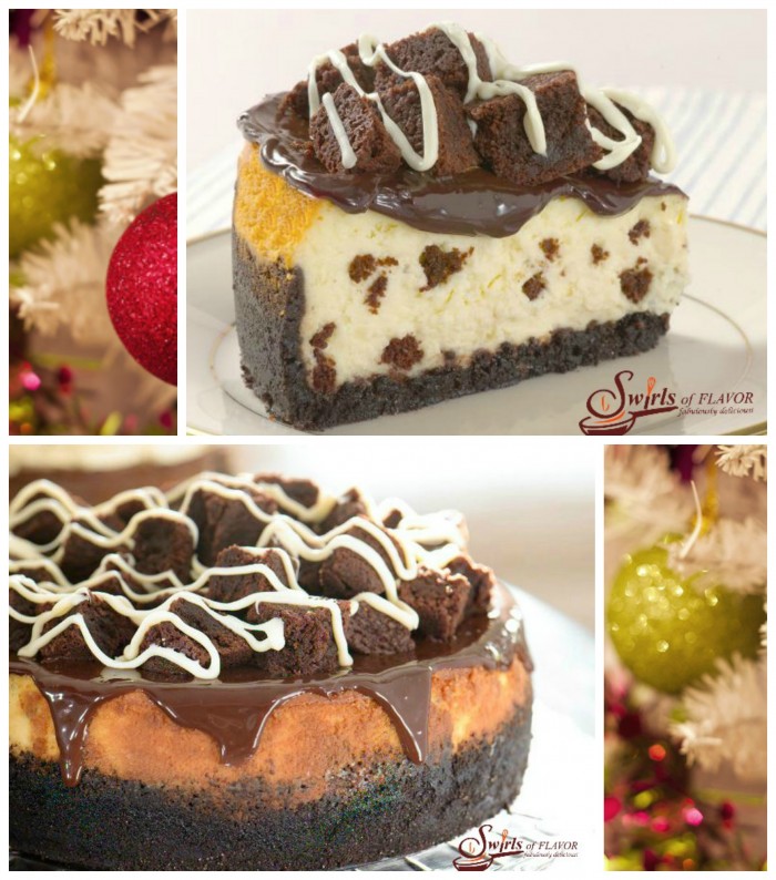 Sure to be a favorite holiday dessert, our Brownie Cheesecake has a dark chocolate crust and creamy cheesecake center flavored with bits of brownies.