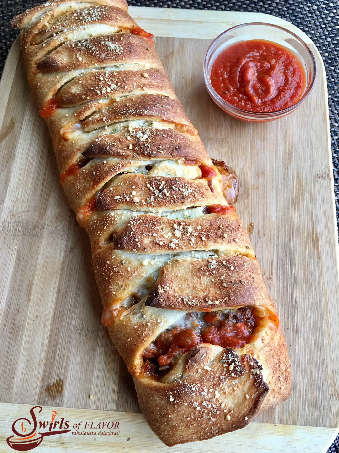 meat lovers pizza bread with marinara dipping sauce