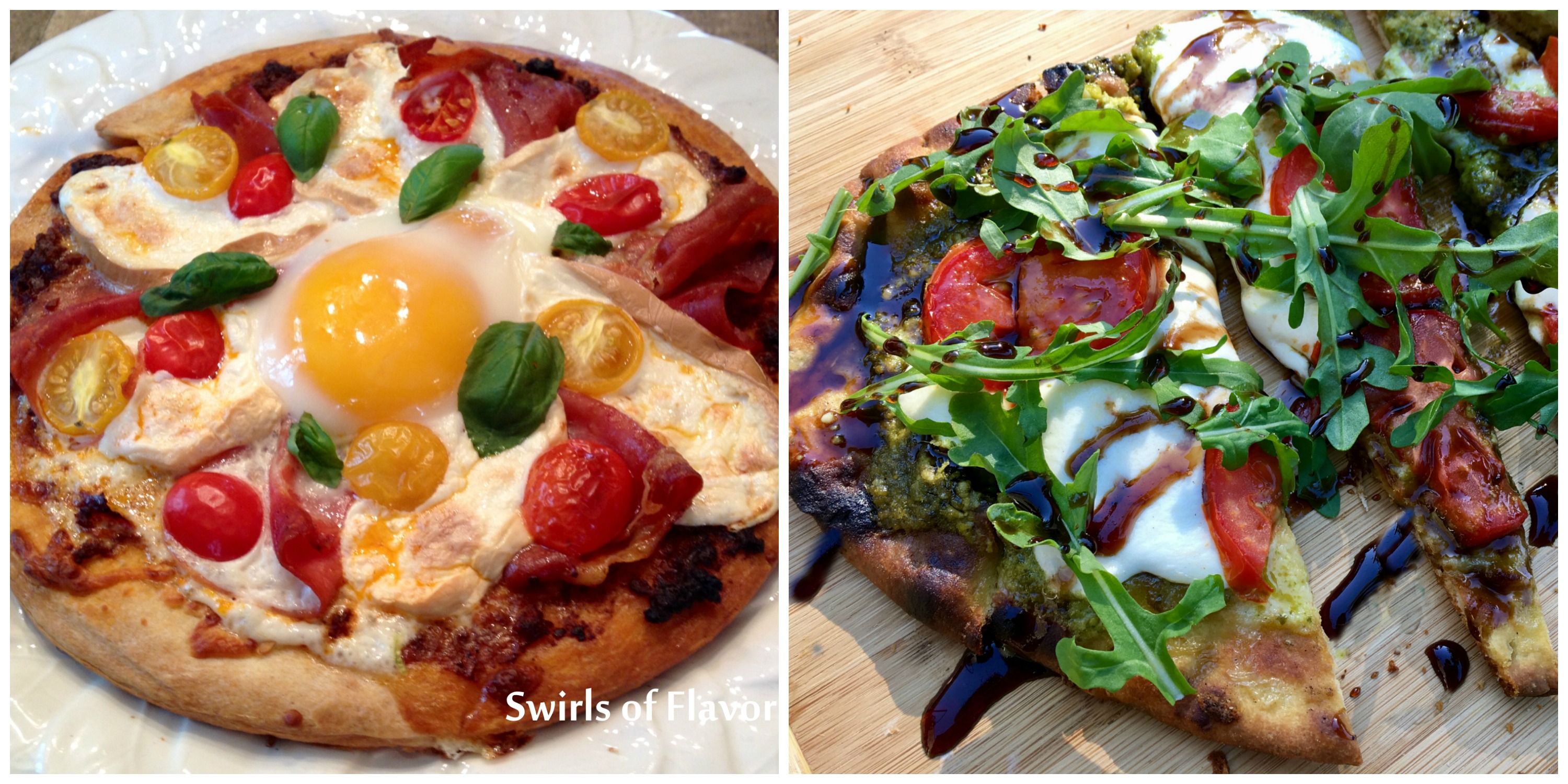 Breakfast Pizza and Grilled Pesto Naan Pizza