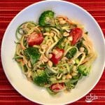 Zucchini Noodles & Broccoli With Peanut Sauce combine zucchini noodles with broccoli, cherry tomatoes, scallions and peanuts tossed in a silky peanut sauce for a fabulous vegetarian entrée.