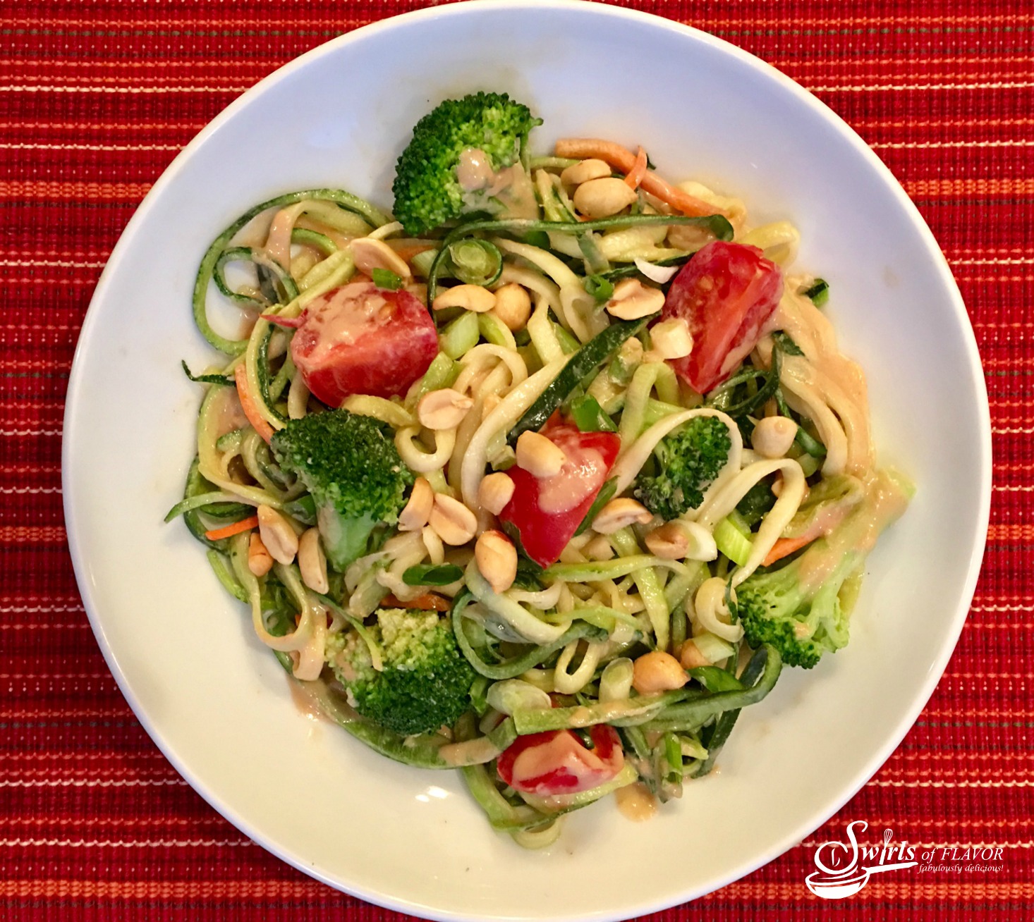 Zucchini Noodles Broccoli With Peanut Sauce Swirls Of Flavor