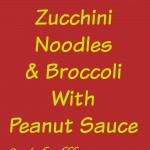 Zucchini noodles, broccoli and cherry tomatoes are coated in a silky peanut sauce and topped with crunchy scallions and peanuts! A perfect Meatless Monday dinner or side dish to your favorite meal! zucchini | zucchini noodles | zoodles | spiralizer | meatless Monday | peanut sauce | vegetables | dinner | pasta | #swirlsofflavor