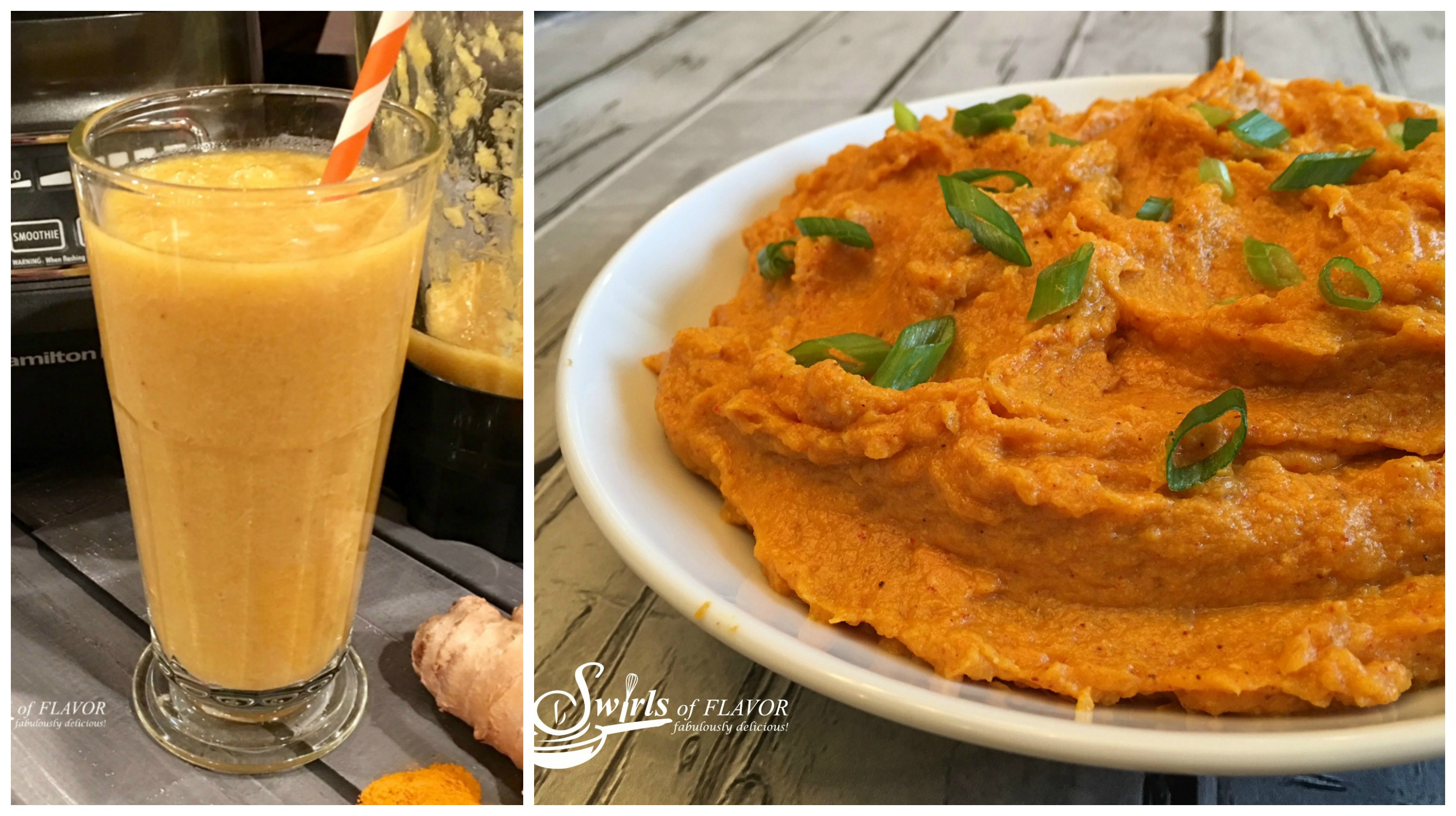 Turmeric Smoothie and Spiced Sweet Potatoes
