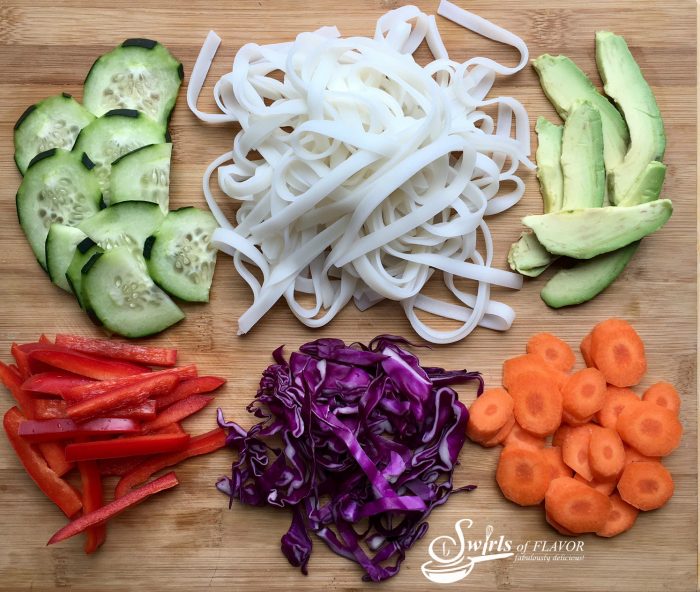 Spring Roll Bowls have all the flavors and textures of a spring roll, with half the fuss, all in a bowl!rice noodles | spring rolls | spring roll bowl | meatless monday | dinner