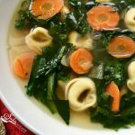 close up of a bowl of dandelion greens soup