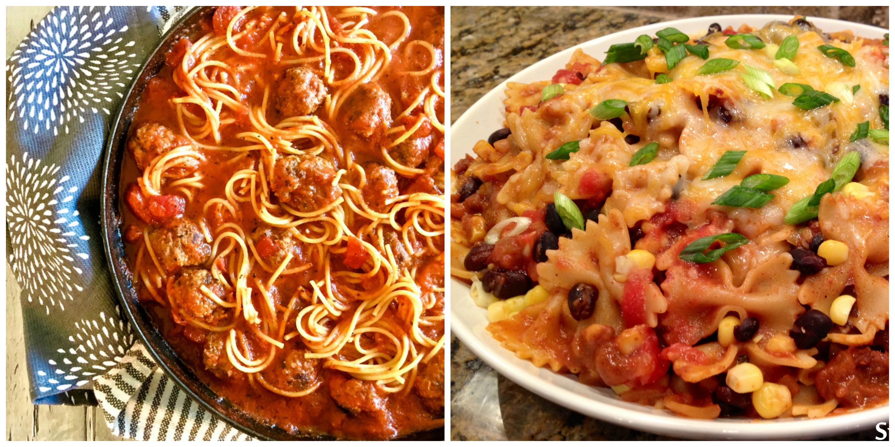 Spaghetti and meatballs and Mexicali Pasta
