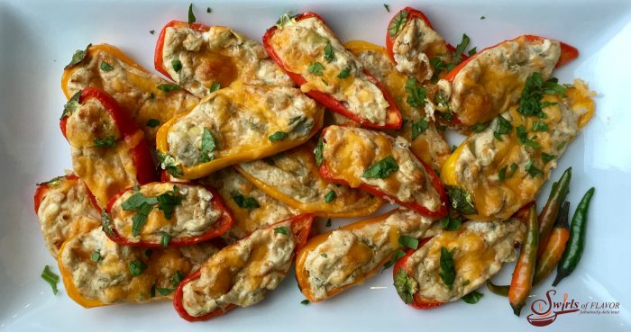 Sweet Pepper Jalapeno Poppers have a creamy jalapeno filling bursting with cheesiness and spice! They're perfection in every bite! jalapeno | poppers | jalapeno poppers |sweet peppers | peppers | jalapeno | appetizer | Cinco de Mayo | cheese 