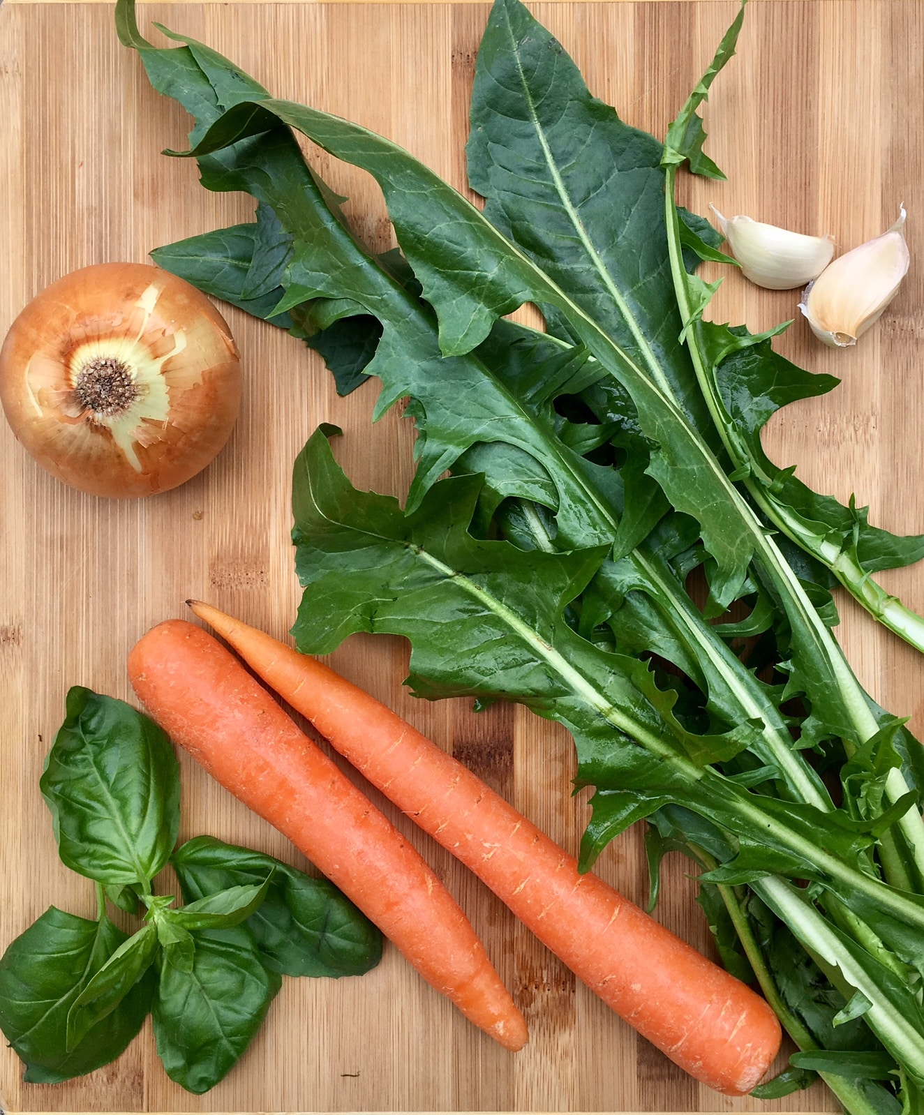 ingredients for dandelion greens soup