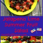 Jalapeno Lime Summer Fruit Salad is bursting with sweet juicy summer fruits, fresh mint, zesty lime and a hint of jalapeno heat! strawberry | blueberry | raspberry | blackberry | berry | watermelon | summer fruit | salad | brunch | picnic | barbecue | lime | mint | easy recipe | summer fruit