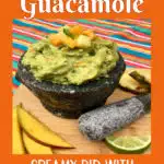 tropical guacamole in a mortar with text overlay