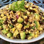 A chili lime vinaigrette, the creamy goodness of avocado, protein-rich black beans and fresh corn make Chili Lime Black Bean Corn Farro Salad the perfect addition to your alfresco table this summer! salad | avocado | black beans | corn on the cob | farro | grains