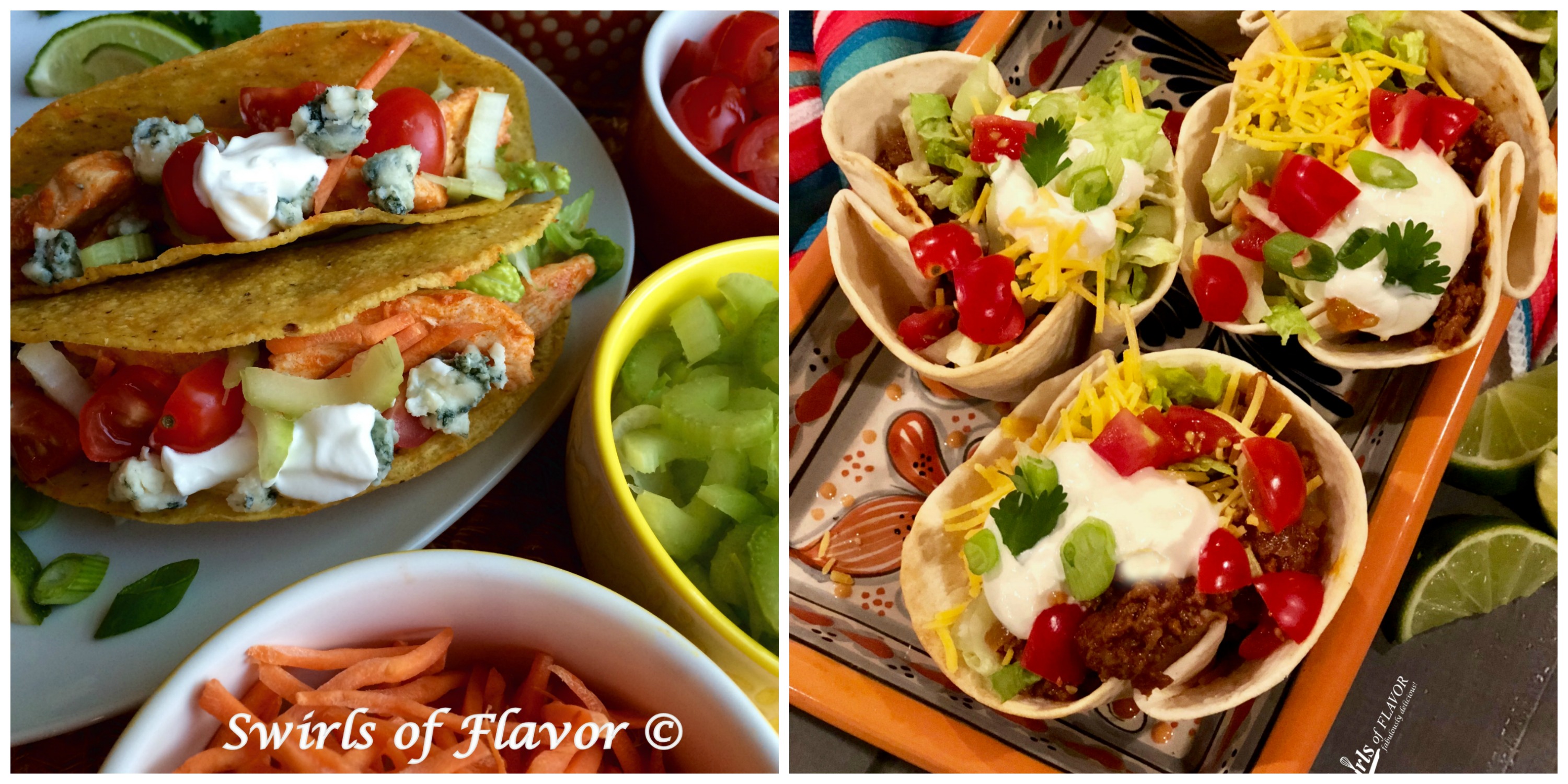 Buffalo Chicken Tacos and beef Taco Cups