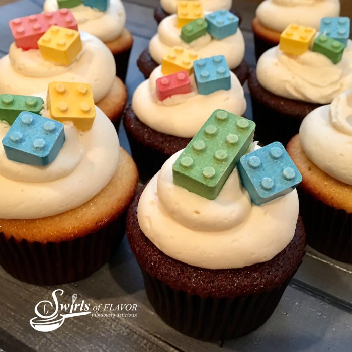 Nunjago inspired Lego Cupcakes topped with fondant legos will make the kids very happy! cupcakes |Legos | fondant | fondant Legos | cupcake toppers | fun for kids | Ninjago movie