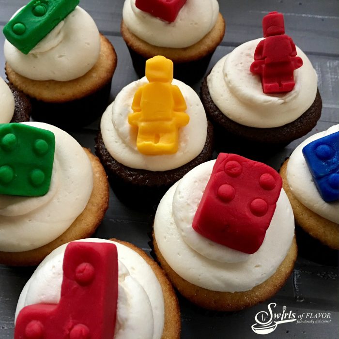 Nunjago inspired Lego Cupcakes topped with fondant legos will make the kids very happy! cupcakes |Legos | fondant | fondant Legos | cupcake toppers | fun for kids | Ninjago movie