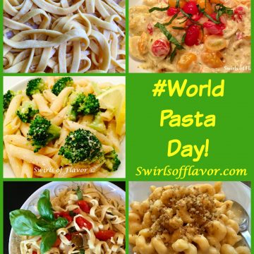 October 25th is World Pasta Day! Swirls of Flavor has lots of pasta recipes for you from Homemade Pasta to Penne & Broccoli, Mac 'N Cheese and more! pasta | homemade pasta | penne | macaroni and cheese | dinner