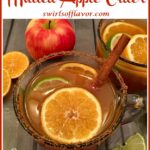 apple cider in mug with text overlay
