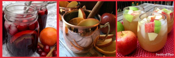 Apple Cider Sangria, Cranberry Sangria and Apple Cider Moscow Mules are perfect choices for your holiday libations at Thanksgiving and Christmas! drinks | cocktails | sangria | Moscow mule | holiday 