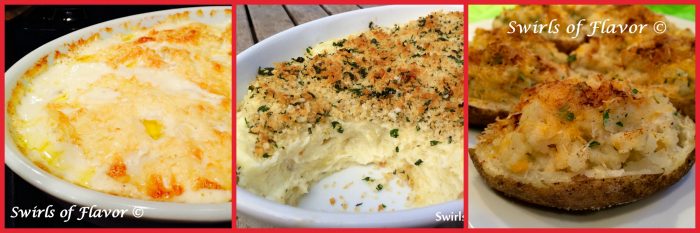 Potatoes Au Gratin, Panko Garlic Mashed Potatoes and Twice Baked Cheddar potatoes! Perfect choices for your holiday table!
