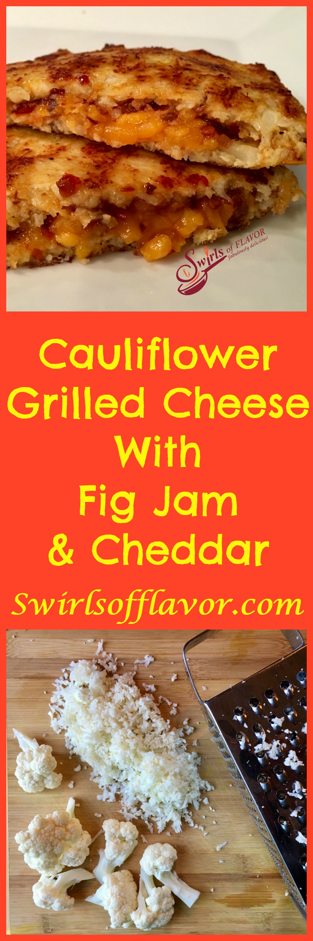 Cauliflower Grilled Cheese With Fig Jam & Cheddar starts with cauliflower bread and is brimming with melty cheddar cheese and warm sweet fig jam. cauliflower bread | low carb | brunch | lunch | sandwich | Mealess Monday | vegetarian | #swirlsofflavor