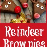 Reindeer Brownies is an easy recipe that will quickly become a holiday tradition and so much fun for kids! Fudgy homemade brownies topped with a silky-smooth cocoa buttercream frosting come to life as Rudolph with sugar eyes, candy cane antlers and a bright red candy nose, of course! #homemadebrownies #reindeer #holiday #Christmas #easyrecipe #Rudolphthe rednosedreindeer #funforkids #reindeerbrownies #candycane #cocoafrosting #swirlsofflavor