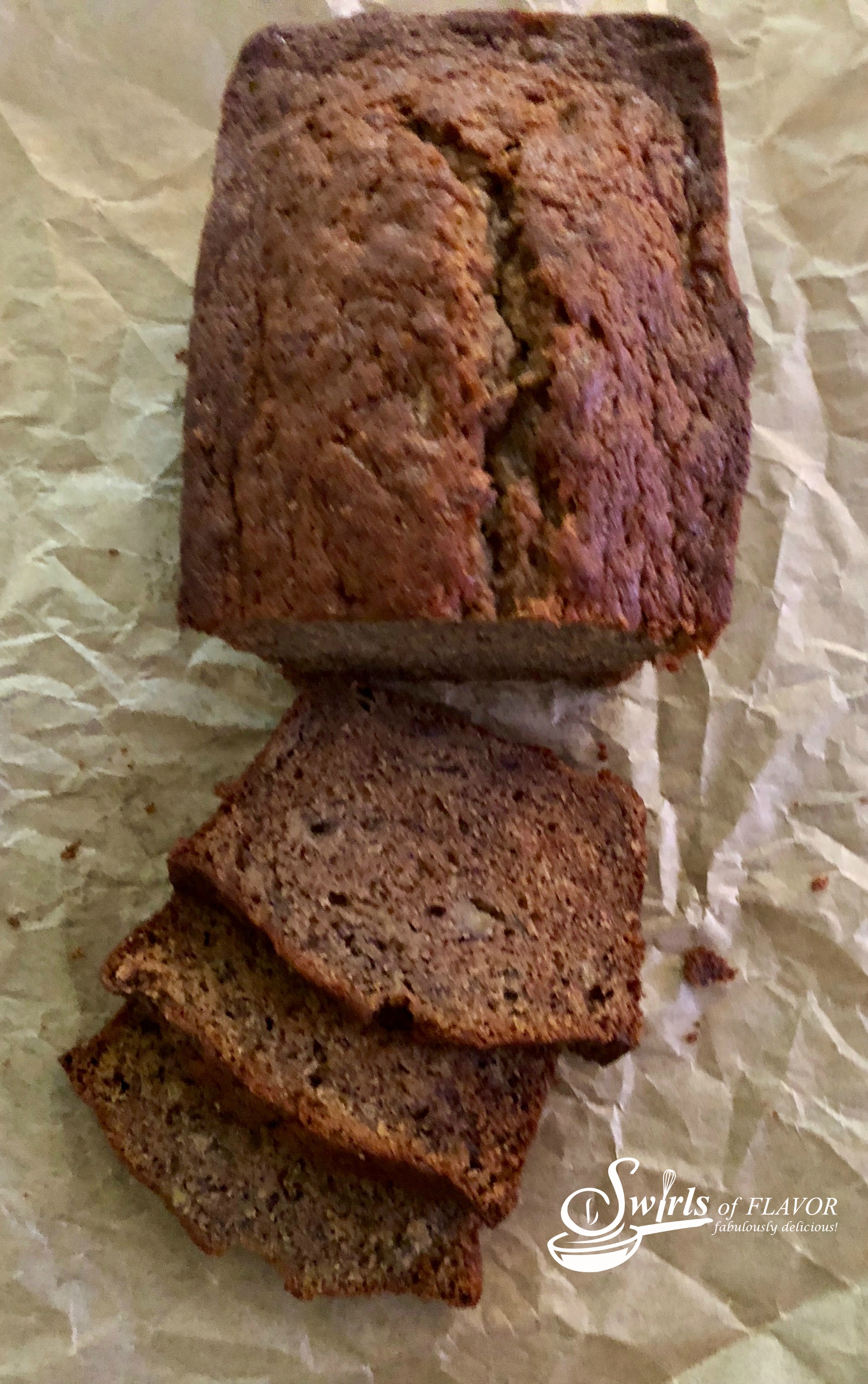 one bowl banana bread with slices