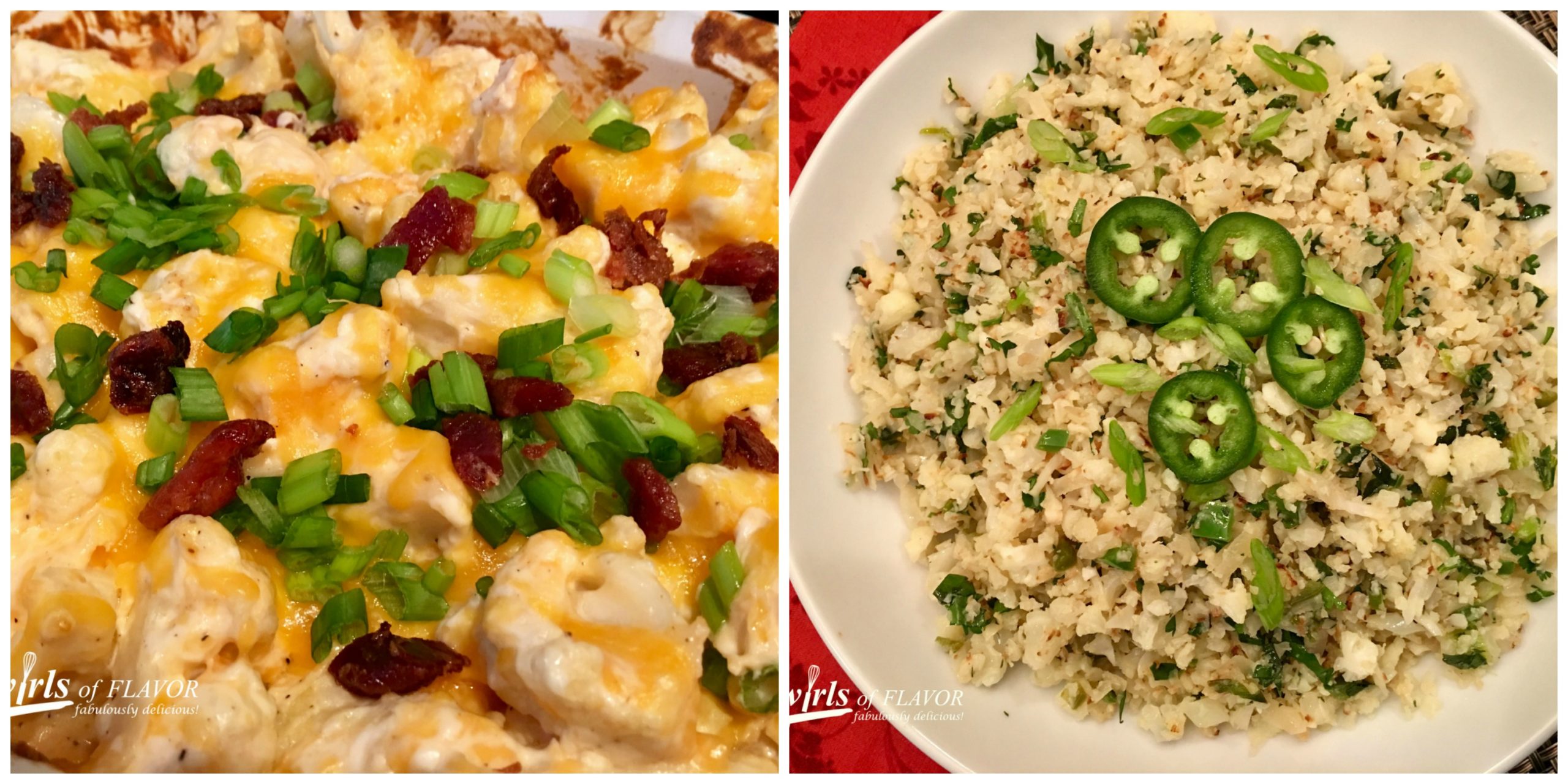 Loaded Cauliflower Casserole and Jalapeno Lime Cauliflower Rice