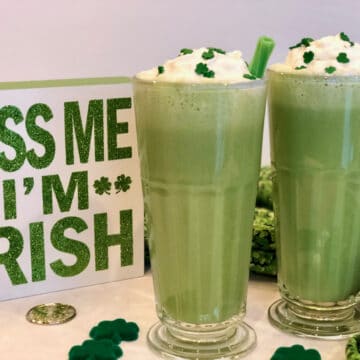 green shamrock shakes with whipped cream and sprinkles