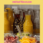 DIY mimosa bar fruits and juices with text overlay