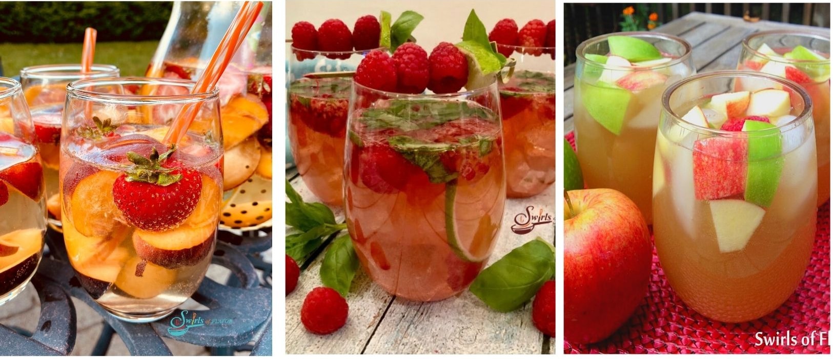 collage of peach sangria, rose sangria and apple cider sangria