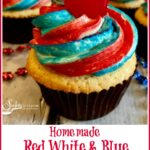 red white and blue cupcake with cherry on top