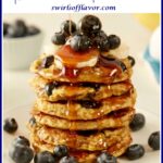 stack of blueberry pancakes with text overlay