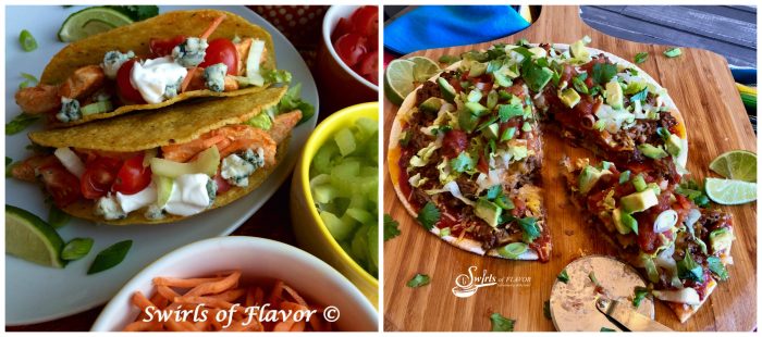 Buffalo Chicken Tacos and Taco Pizza