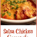 baked chicken with salas and text overlay