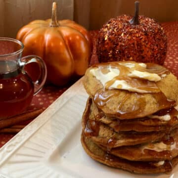 pumpkin spice pancakes on a plate