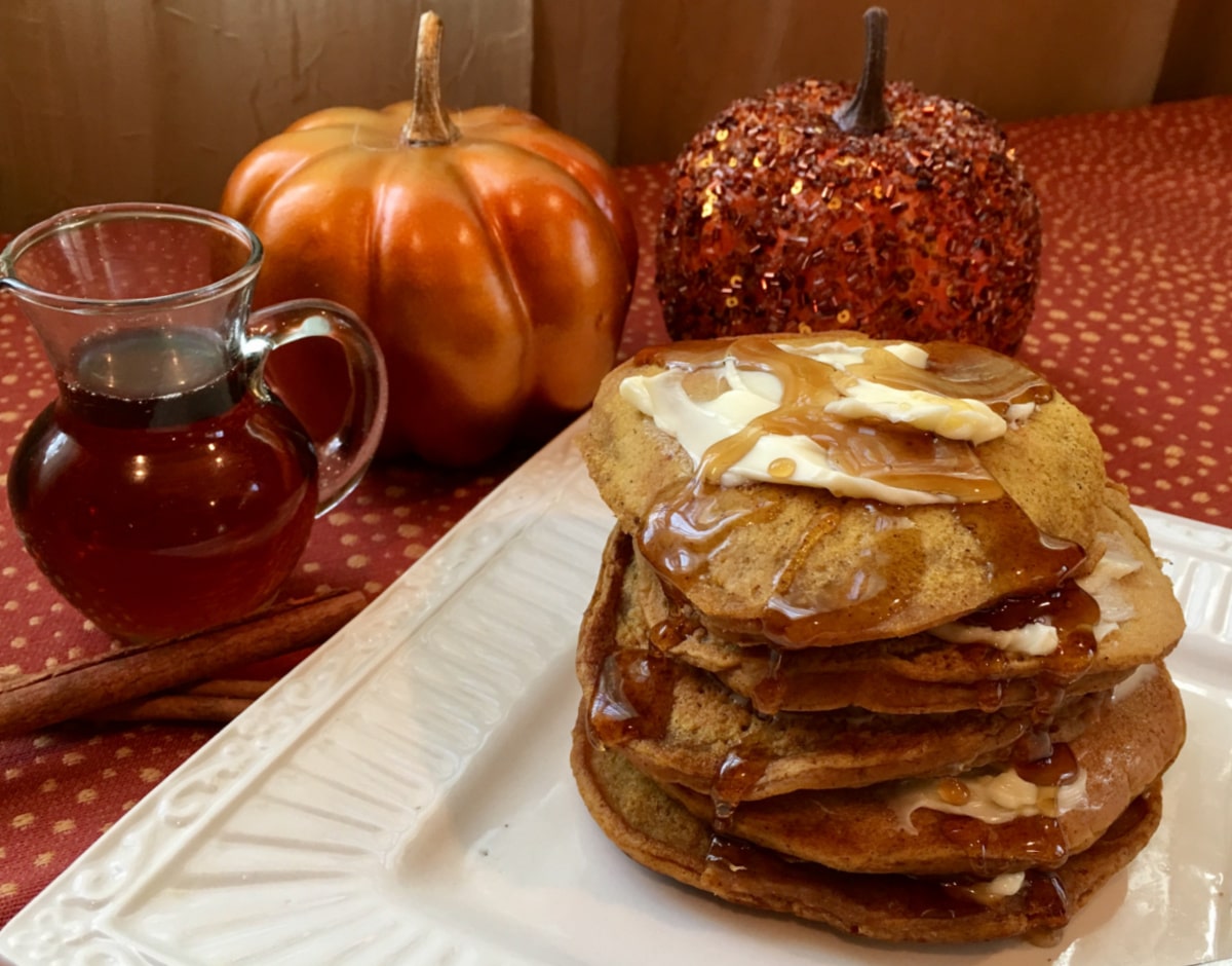 pumpkin spice pancakes on a plate