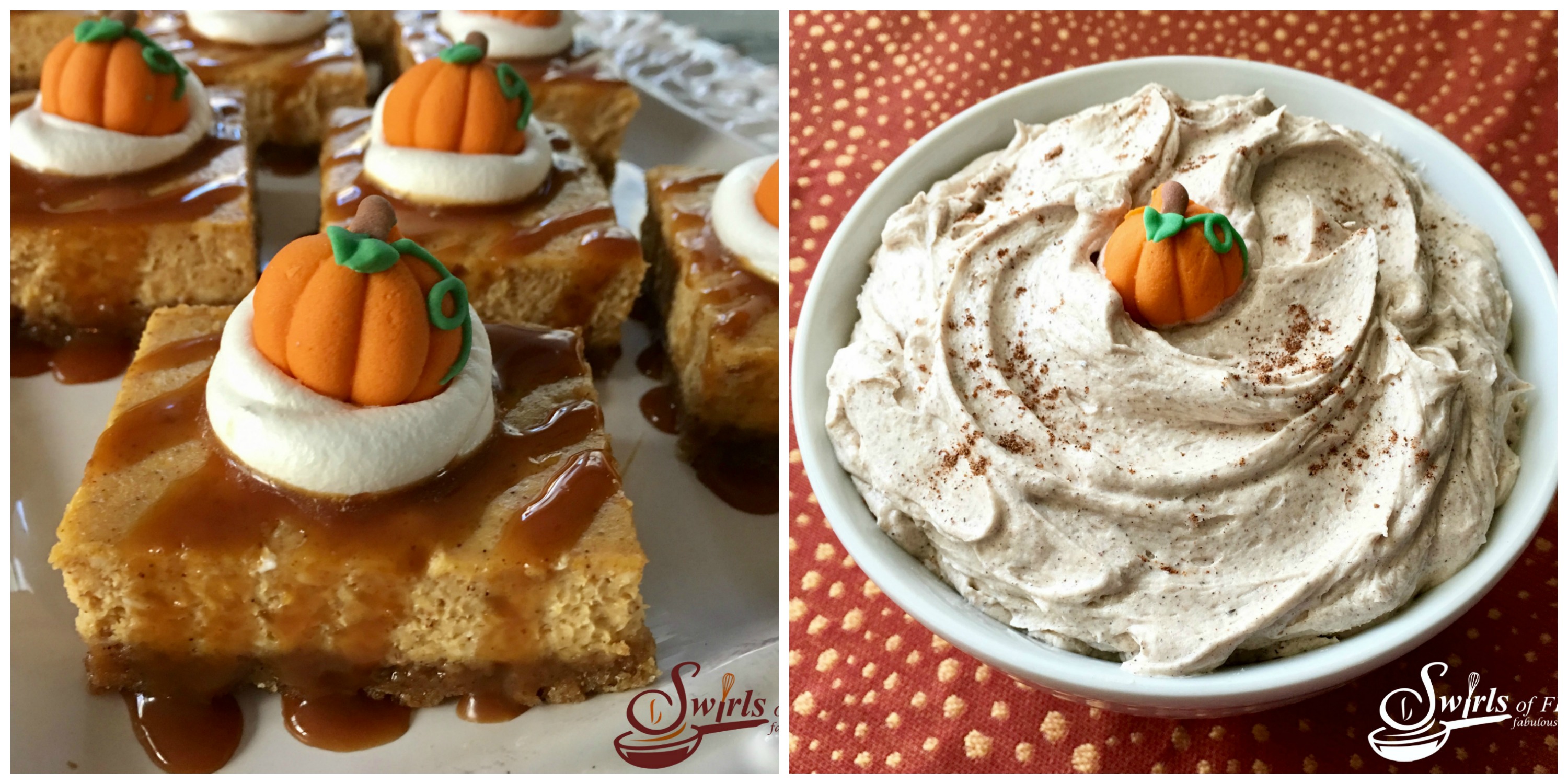 Pumpkin Spice Cheesecake bars and Pumpkin Spice Frosting