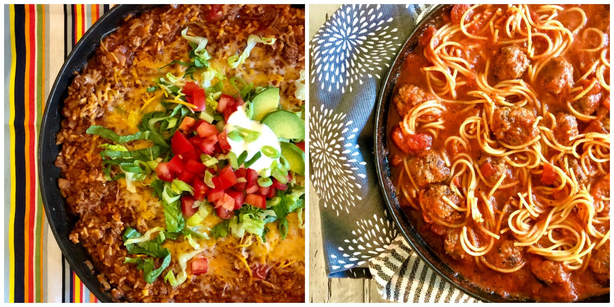 One Pot Taco Beef and One Pot Spaghetti and Meatballs