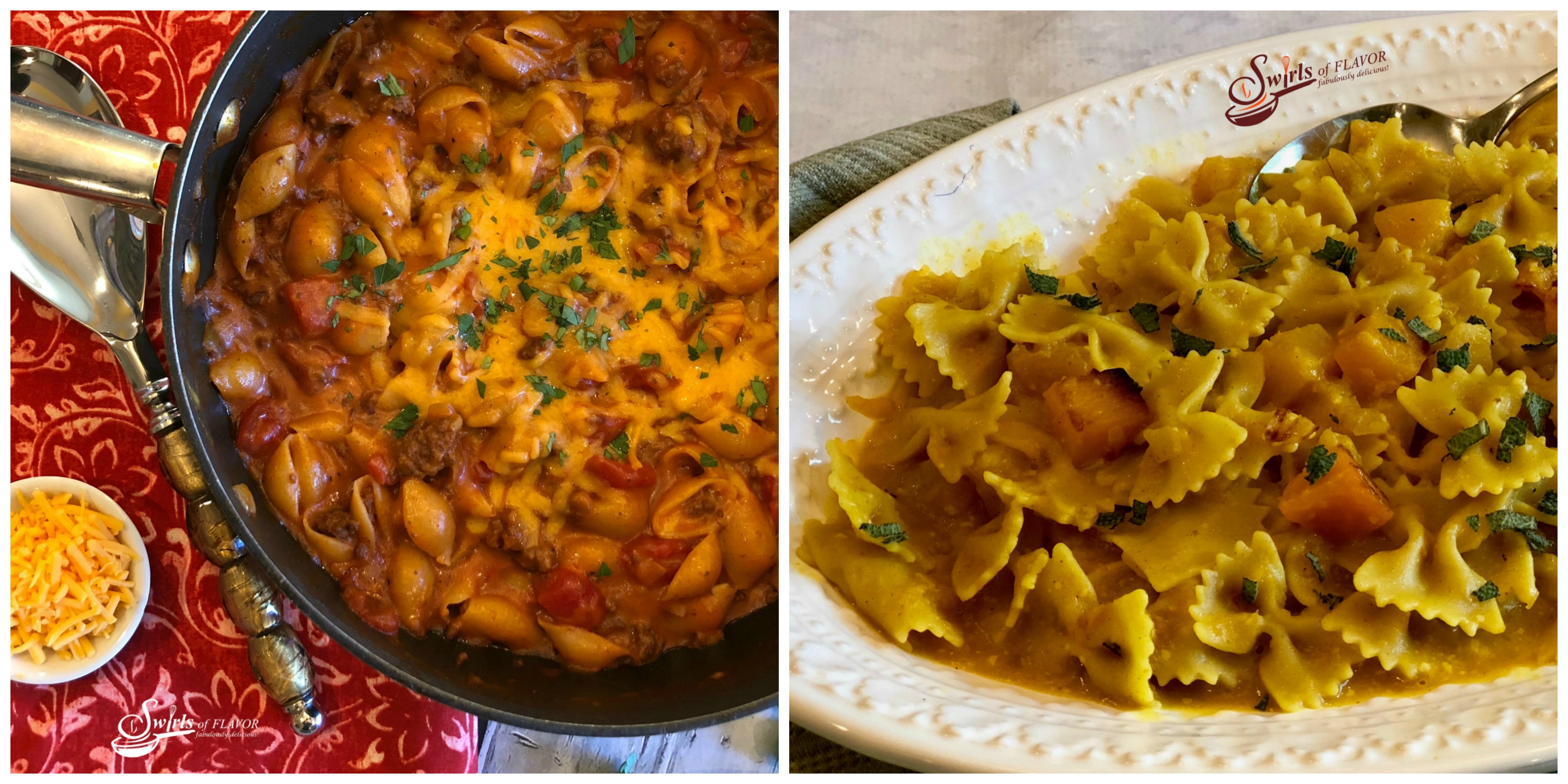 Chili Mac N Cheese and Butternut Squash Pasta and Sage