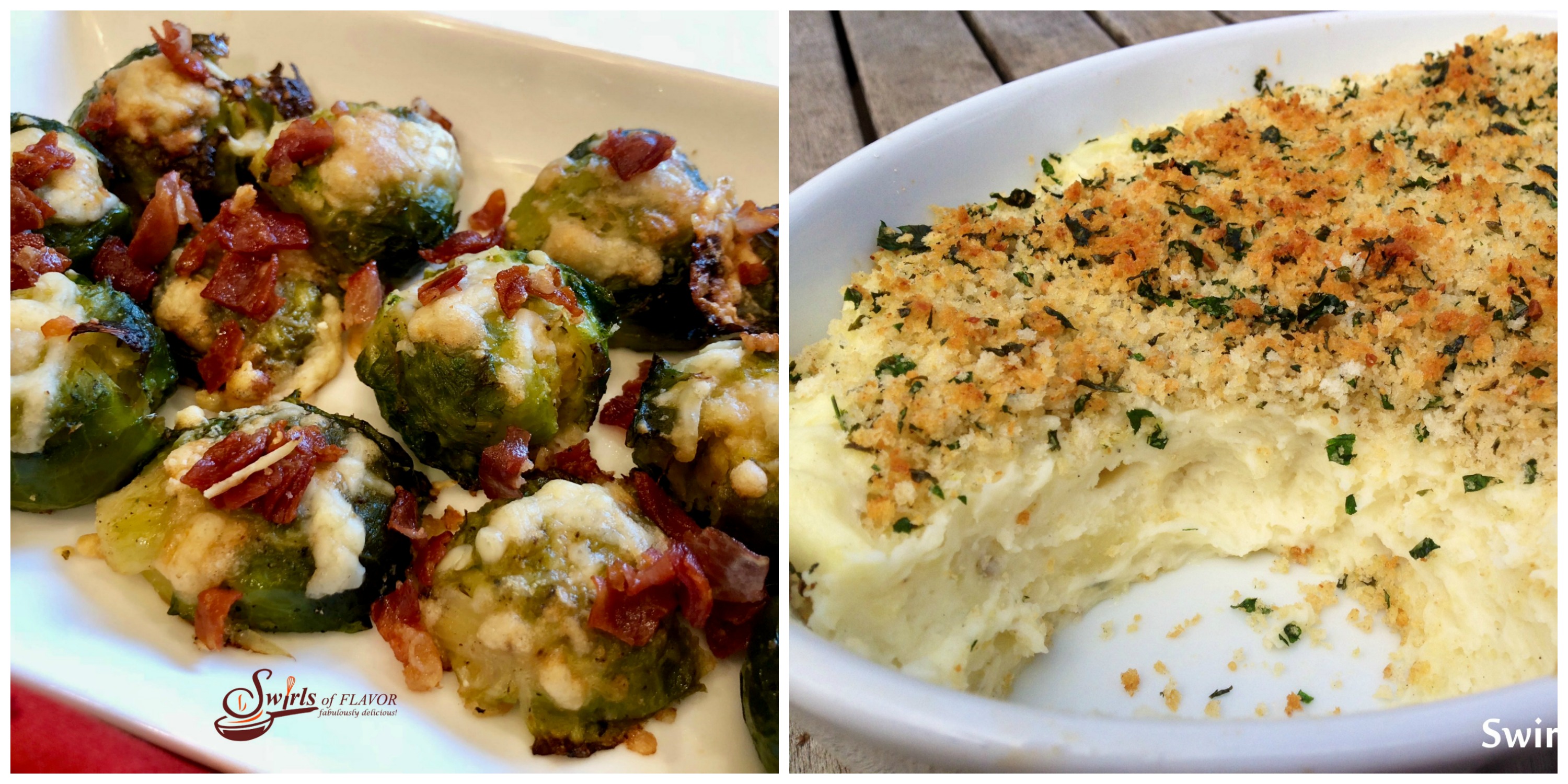 Smashed Brussel Sprouts and Panko Garlic Mashed Potatoes