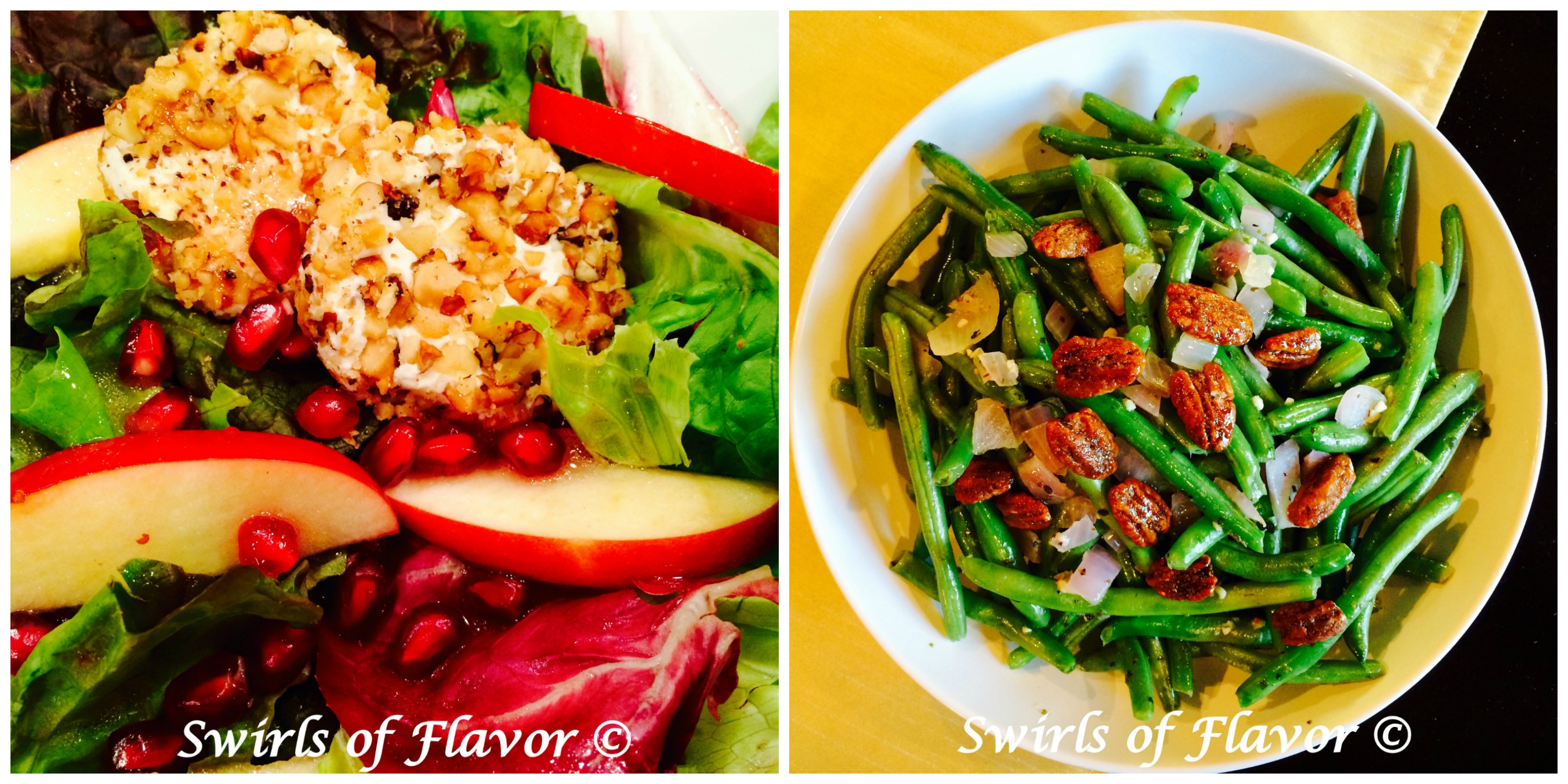 Mixed Greens With Apples and Pomegranate and Buttery Green Beans