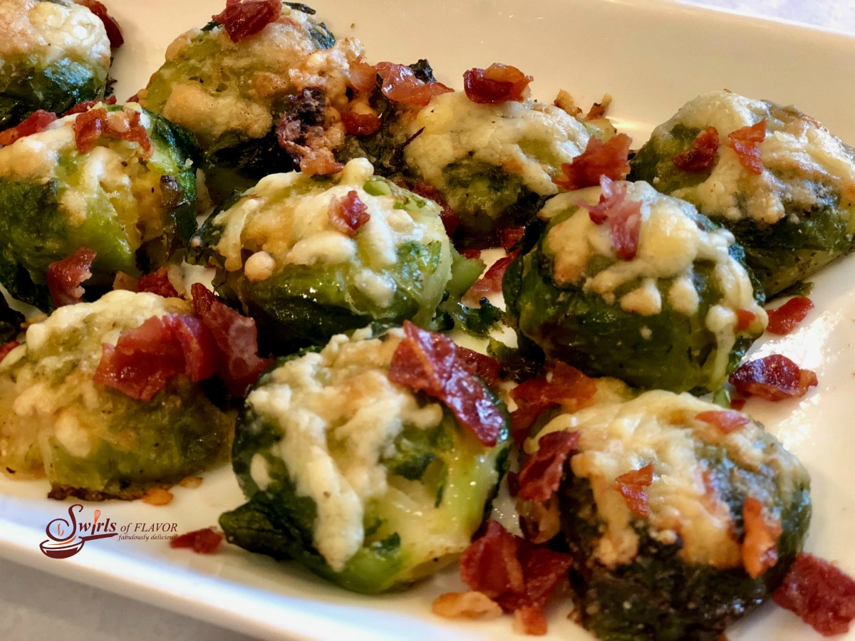 Smashed Brussels Sprouts With Crispy Prosciutto - Swirls of Flavor