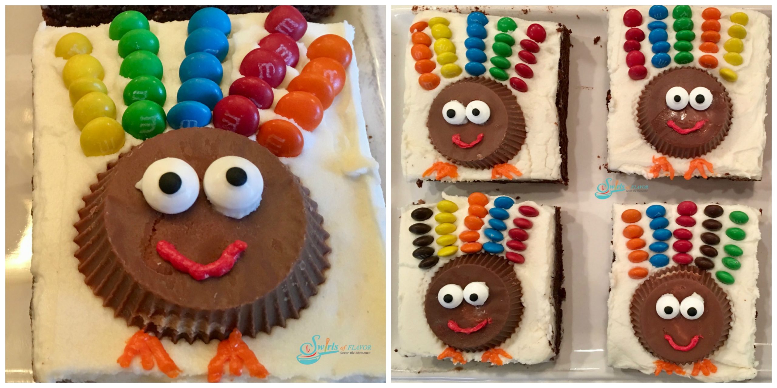 Turkey Brownies with rainbow feathers