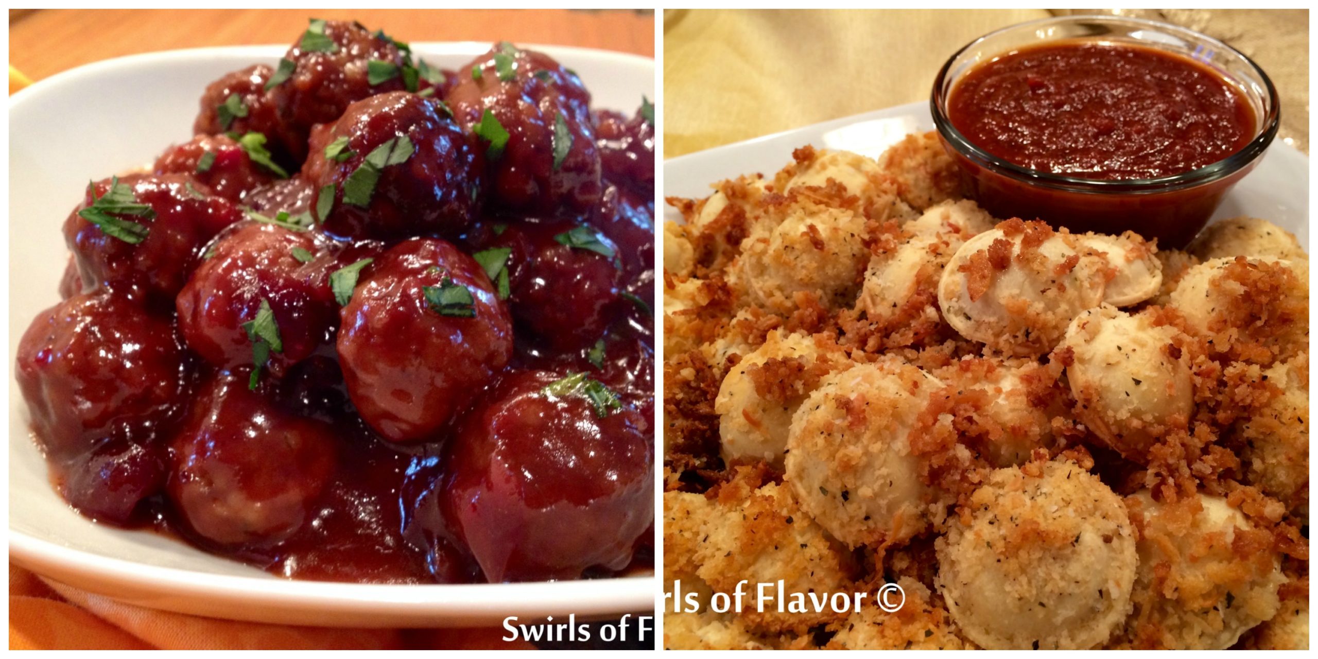Cranberry meatballs and Baked Ravioli