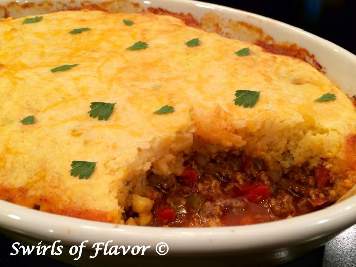 Chili Cornbread Bake with scoop out