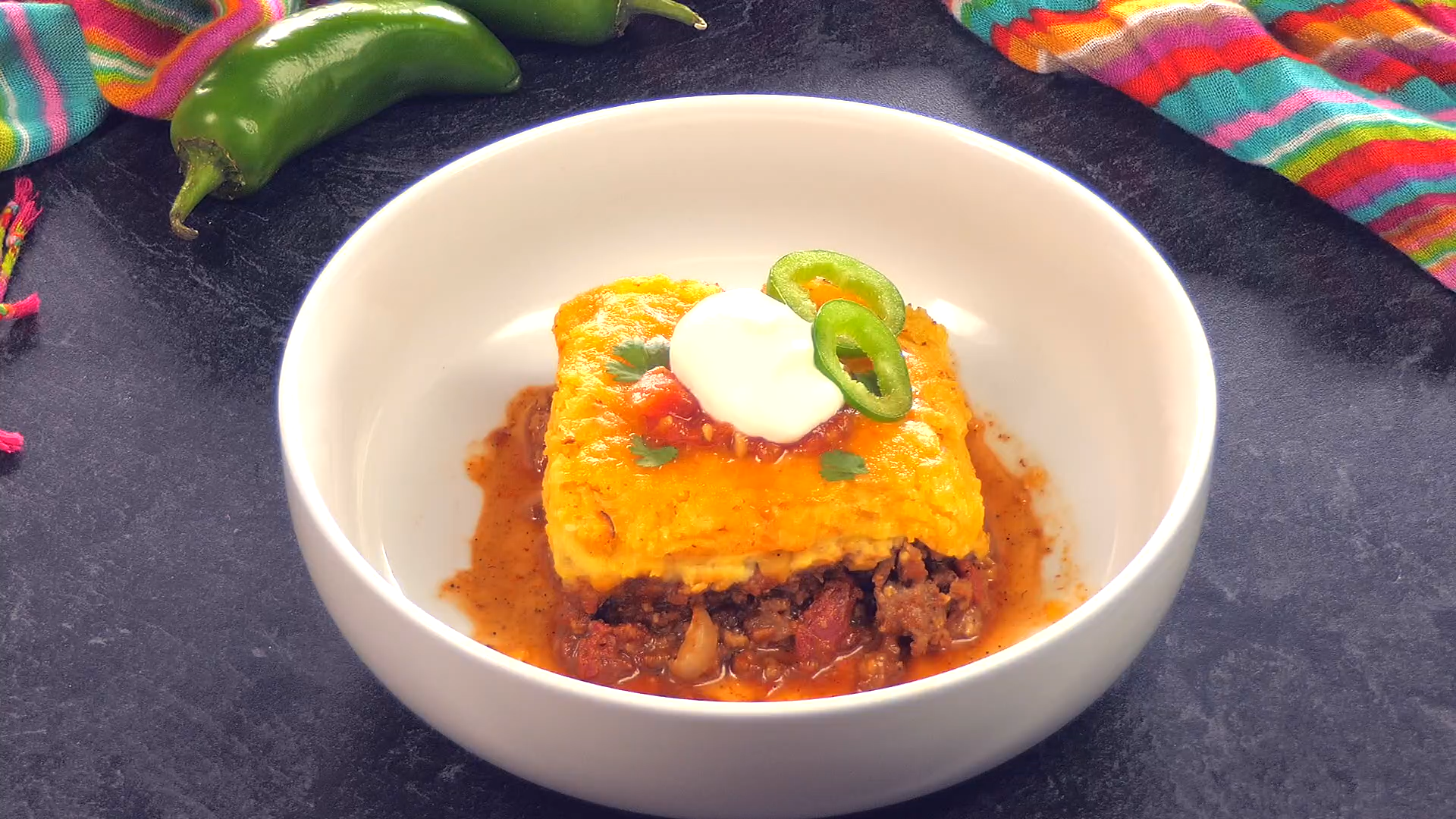 Chili Cornbread Bake in bowl