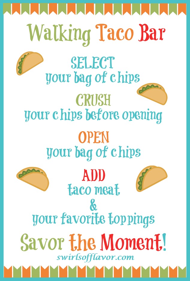 Walking Taco Bar print out for your party table