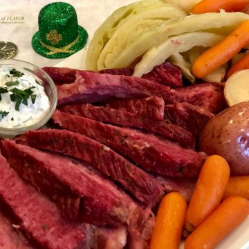 instant pot corned beef and cabbage dinner on a platter
