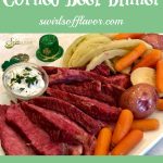 corned beef and cabbage dinner with text overlay